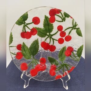 Cherry Pattern Fused Glass Serving Plate Art Summer Decor